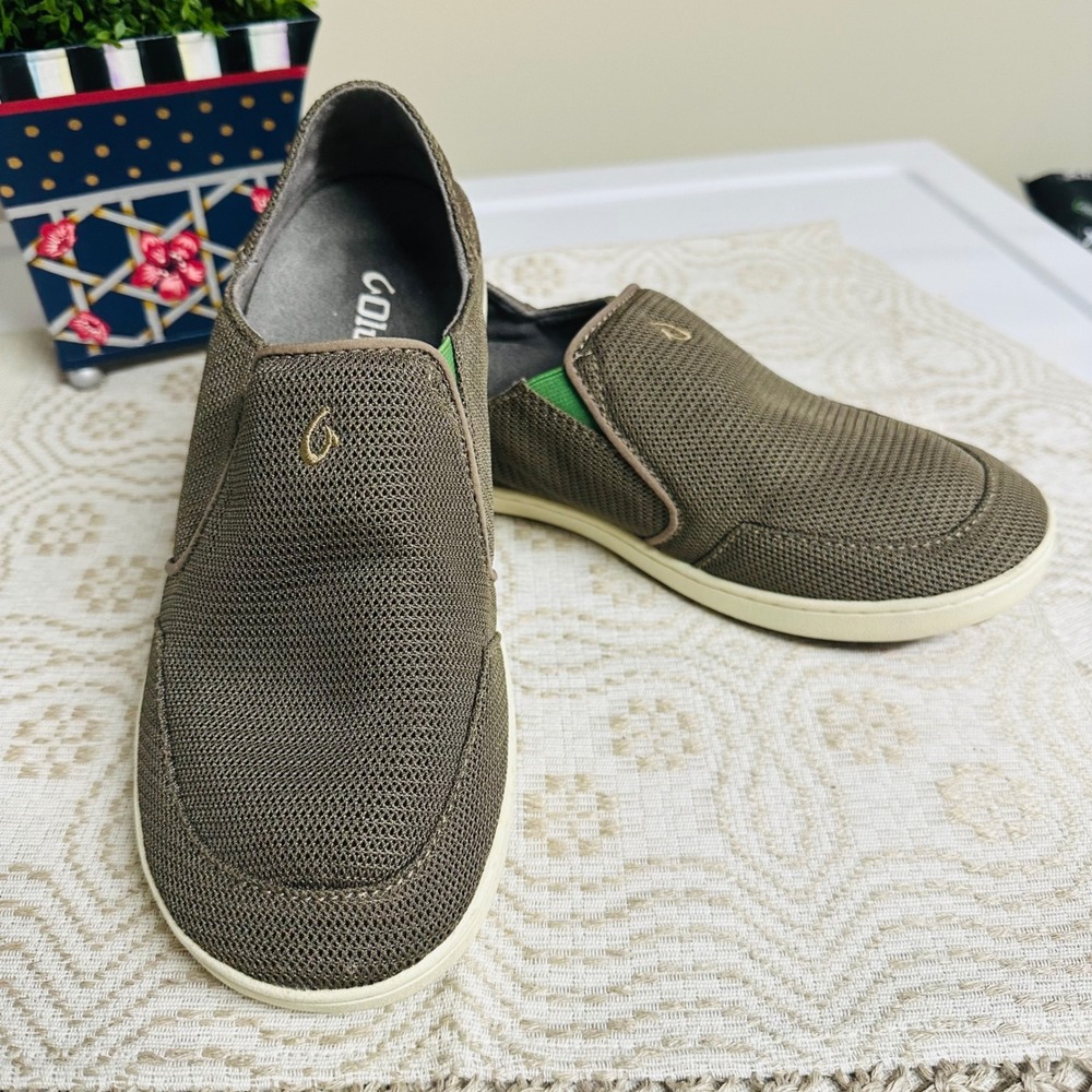 OluKai Nohea Mesh Olive Green Slip On Shoes Mens Size 7 Comfy Breathable